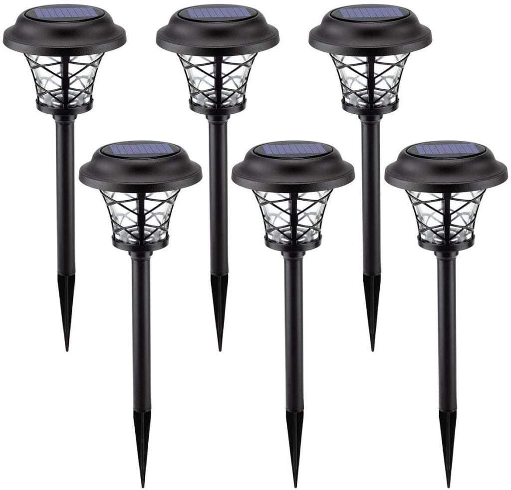Solpex 6 Pack Solar Pathway Lights - Solar Powered Outdoor Metal & Glass Garden Lights, Waterproof for Patio, Yard, Lawn and Garden (Warm White)