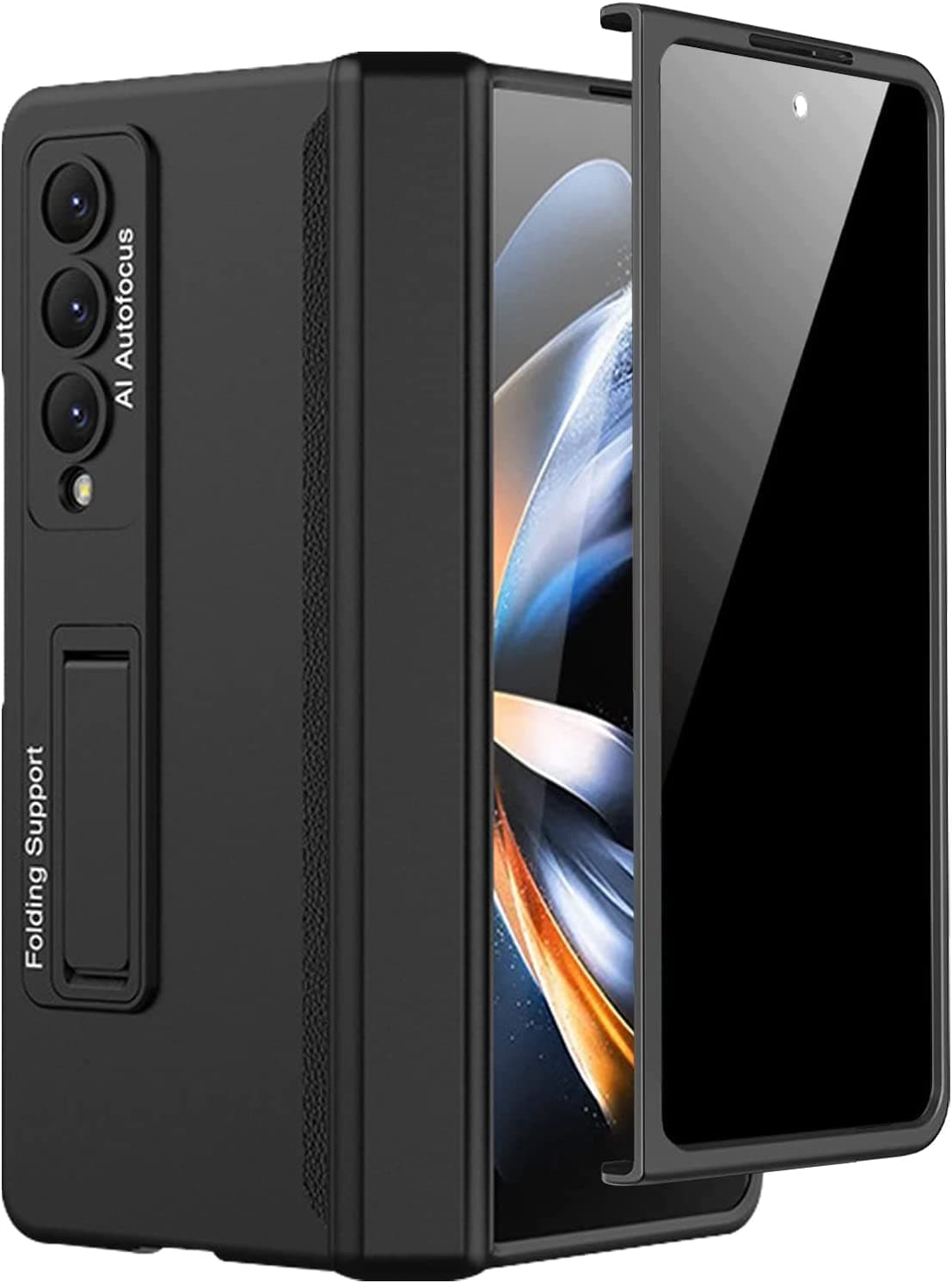 Miimall for Samsung Galaxy Z Fold 4 Case with Hinge Protection, Built-in Privacy Screen Protector, Kickstand, Magnetic Case, PC Silicone Anti-Drop Anti-Spy Hinge Cover for Z Fold 4 - Black
