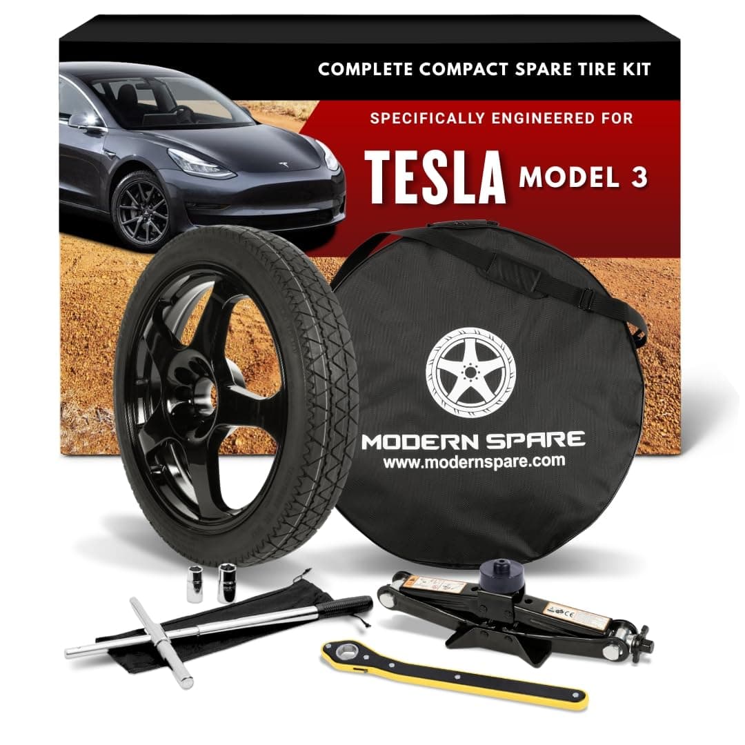 Modern Spare - Fits 2017-2026 Tesla Model 3 - Complete Compact Spare Tire Kit With Carrying Case