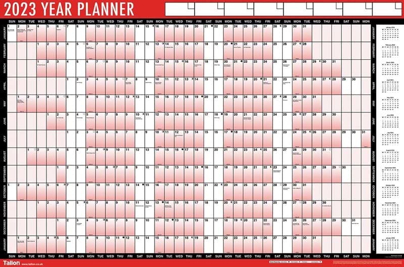 2023 Year Planner A1 Large Laminated Wall-Planner 85cm x 58cm with Dry Wipe Marker Pen & Sticker Dots Apothecary ltd