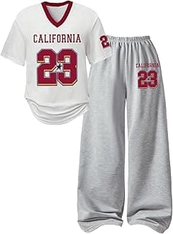 SOLY HUX Girl's Sporty Outfits Number Graphic Jersey Shirt and Baggy Sweatpants Suit 2 Piece Set