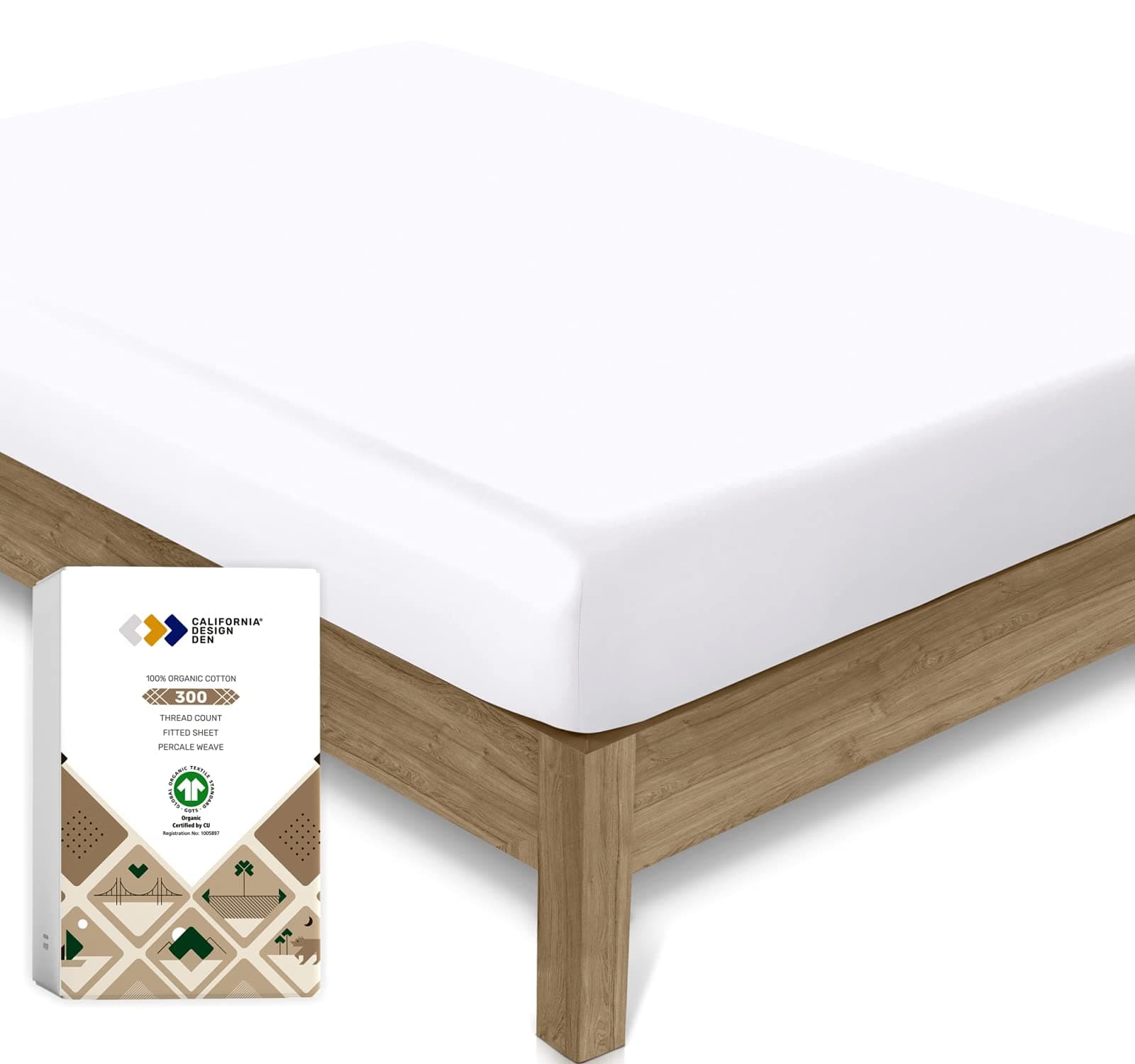 California Design Den Bright White Fitted Sheets Double Bed,100% Organic Cotton Bed Sheet, Soft Cool & Crisp Double Fitted Sheet, Fully Elasticated with 30cm DeepOEKO-TEX STANDARD 100