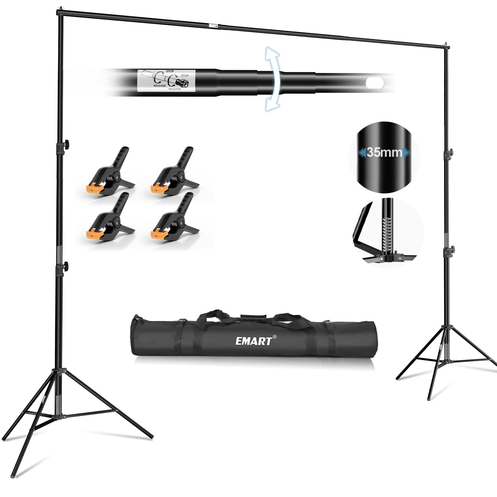 Backdrop Stand 3 x 3m/ 10 x 10 ft, Heavy Duty Background Support Adjustable Photography Frame Kit for Photo Video Studio