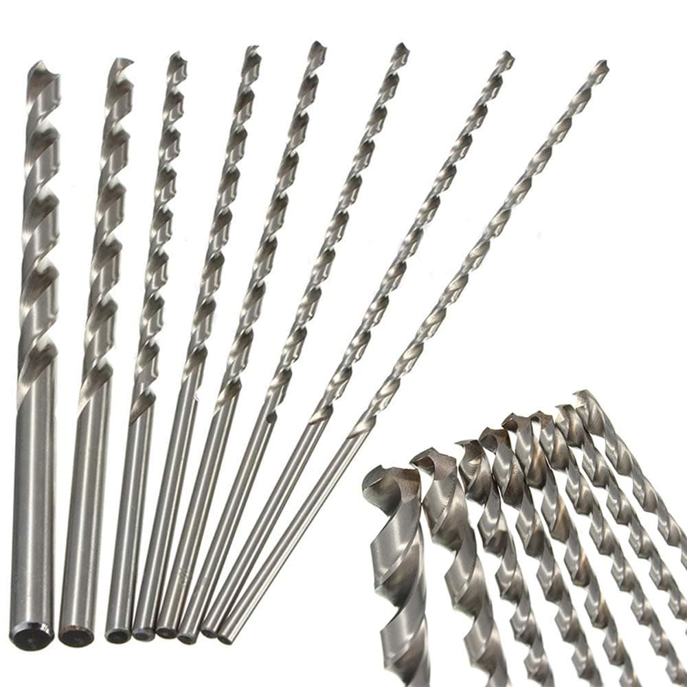 8 Pcs 200mm Extra Long Twist Drill Bits for Steel Straight Shank Tool Sets Wood Plastic and Aluminum, Plastic, Jewelry 2mm - 7mm
