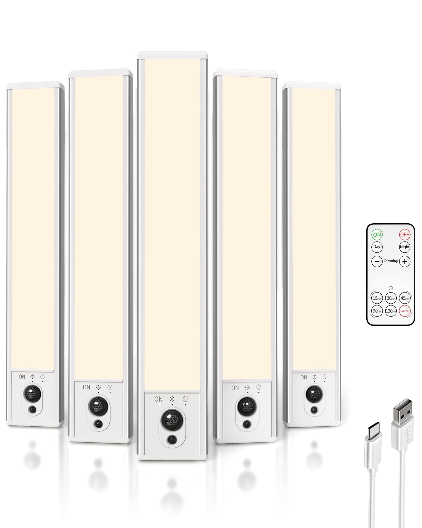 EZVALO 5-Pack Under Cabinet Lighting, 2400mAh Motion Sensor Light, LED Closet Lights Wireless, 3000K Dimmable, Timer, Magnetic, with Remote Control for Kitchen, Closet, Stair