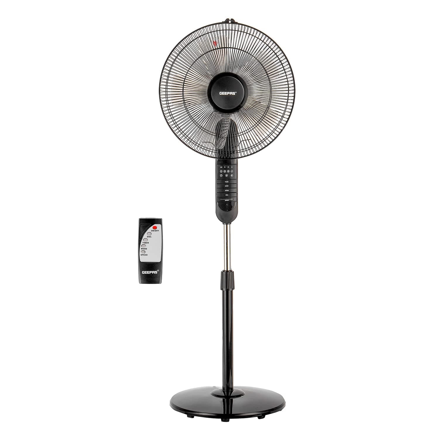 16" Stand Fan with Remote Control - 3 Mode/Speed, 5 Leaf Blade Wide Oscillation, Adjustable Height & Tilt Setting With Led Display | 7.5 Hours Timer