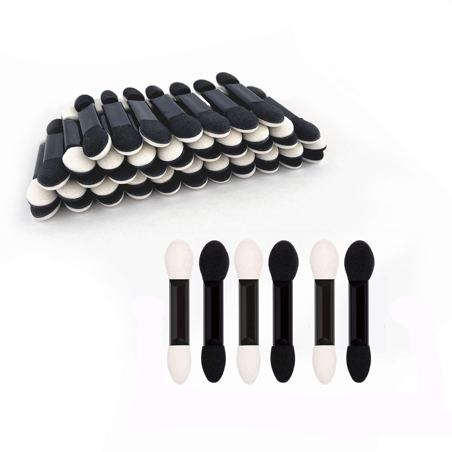 GTVIA 100 Pack Disposable Double Sided Sponge Makeup Eyeshadow Brush Tipped Cosmetic Makeup Eye shadow Applicators Brush (Black and White)