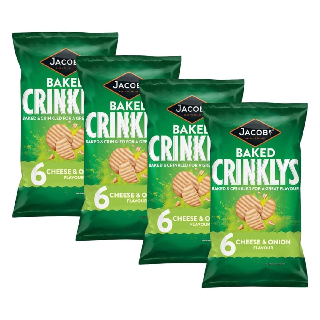 Baked Crisps Bundle Containing Jacob's Crinklys Cheese & Onion 6 x 25g (4 Pack)