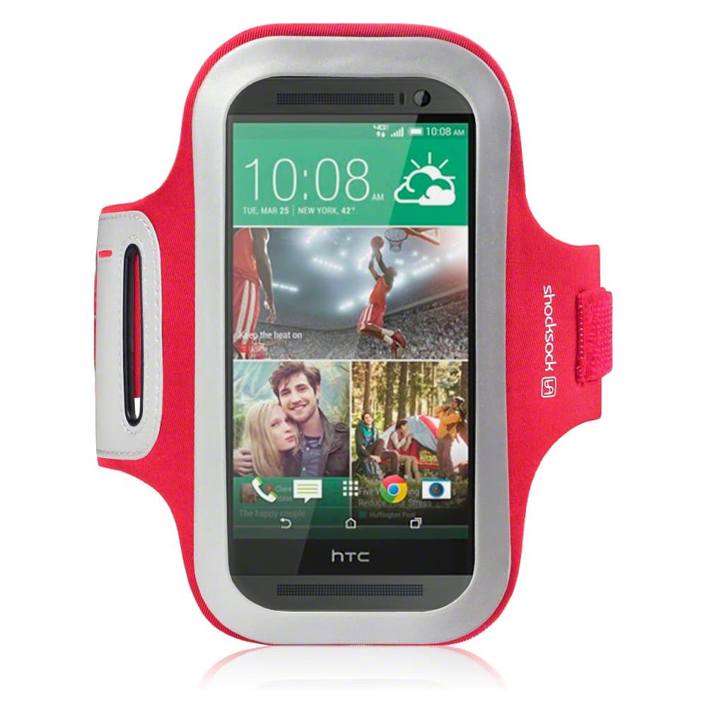 HTC One M8 Case, Shocksock [Reflective] [Red] HTC One M8 Armband, Sports Gym Bike Cycle Jogging Armband with Dual Arm-Size Slots and Key Pocket Custom Made for HTC One M8 - Red