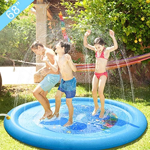 Sprinkler Pad Splash Play Mat 68" Summer Fun Backyard Play Mat Kids Outdoor Party Sprinkler Toy Inflatable Outdoor Water Toys for Children Kids Babies Toddlers Boys Girls Blue