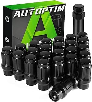 M12x1.5 Extended Lug Nuts - Replacement for Aftermarket Wheel 17 mm Hex 1.57" (40 mm) Length 0.79" (20 mm) Width Black 24PCS 6 Spline Closed End Bulge Acorn Nut, with 1 Socket Key