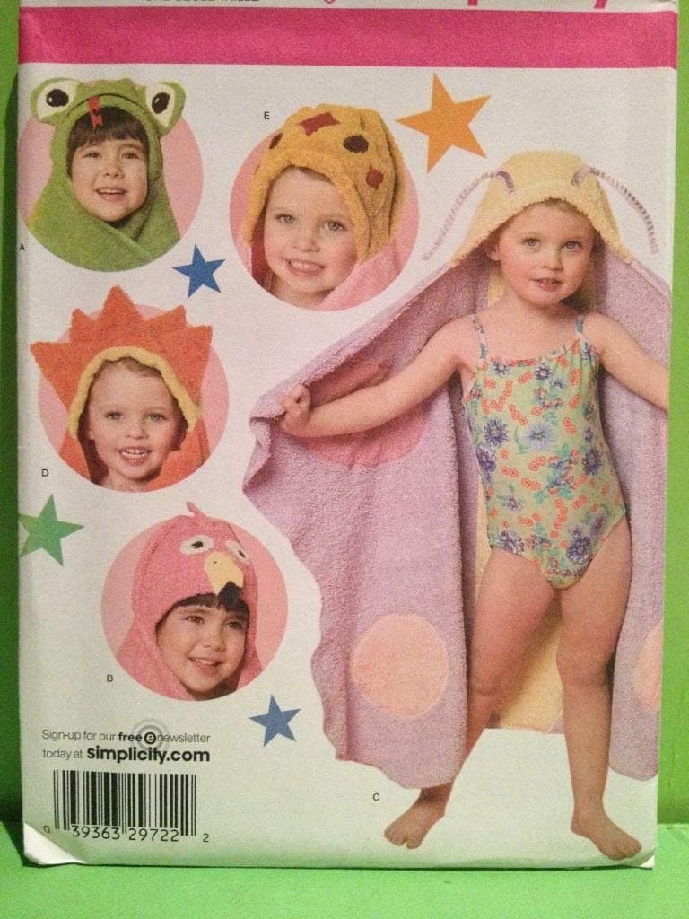 Simplicity 4175 Kids Pool Beach Bath Towels Sewing Craft Pattern