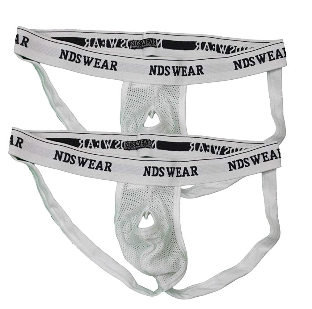 NDS WearOpen Suspensory Cotton Mesh Jock Strap (Medium, White-2-PACK)