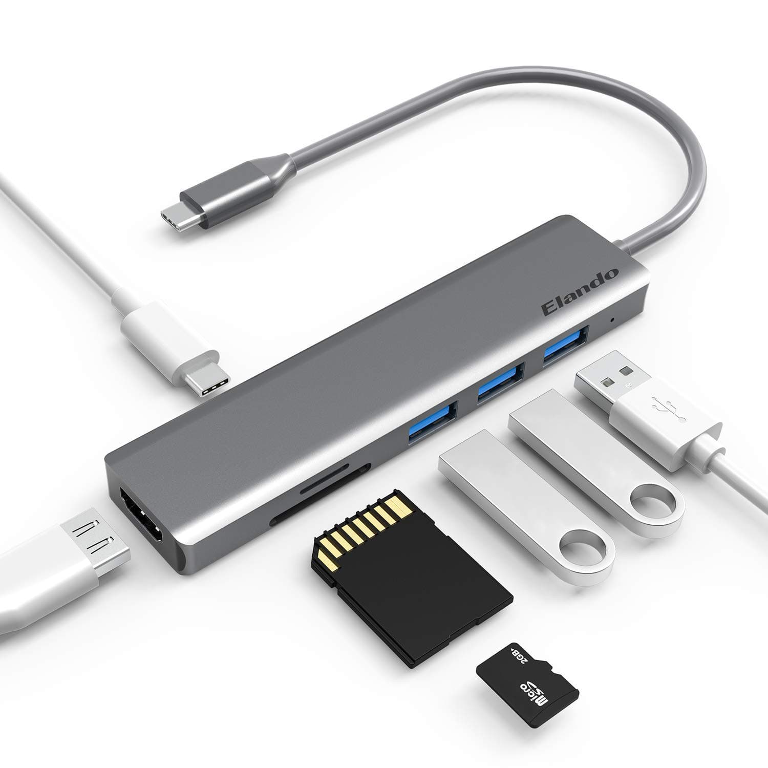 JUNWER USB C Hub, 7-in-1 Aluminum USB C Adapter with 4K HDMI Output, Type-C PD Charging, SD/TF Card Reader, 3 USB 3.0 Ports, USB C to HDMI Data Hub compatible for MacBook Pro 2018 and More