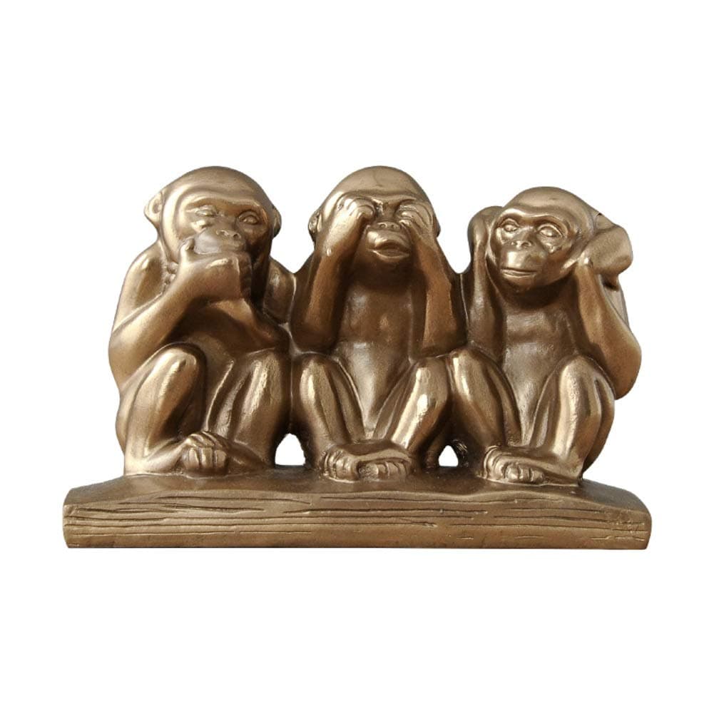 DMMFU Three Wise Monkeys Bronze Statue,hear-no See-no Speak-no Ornementr Tabletop,animal Figurines As Decorative Birthday Gifts That Bring Luck Resin 21 * 9 * 14cm (8.3 * 3.5 * 5.5 In)