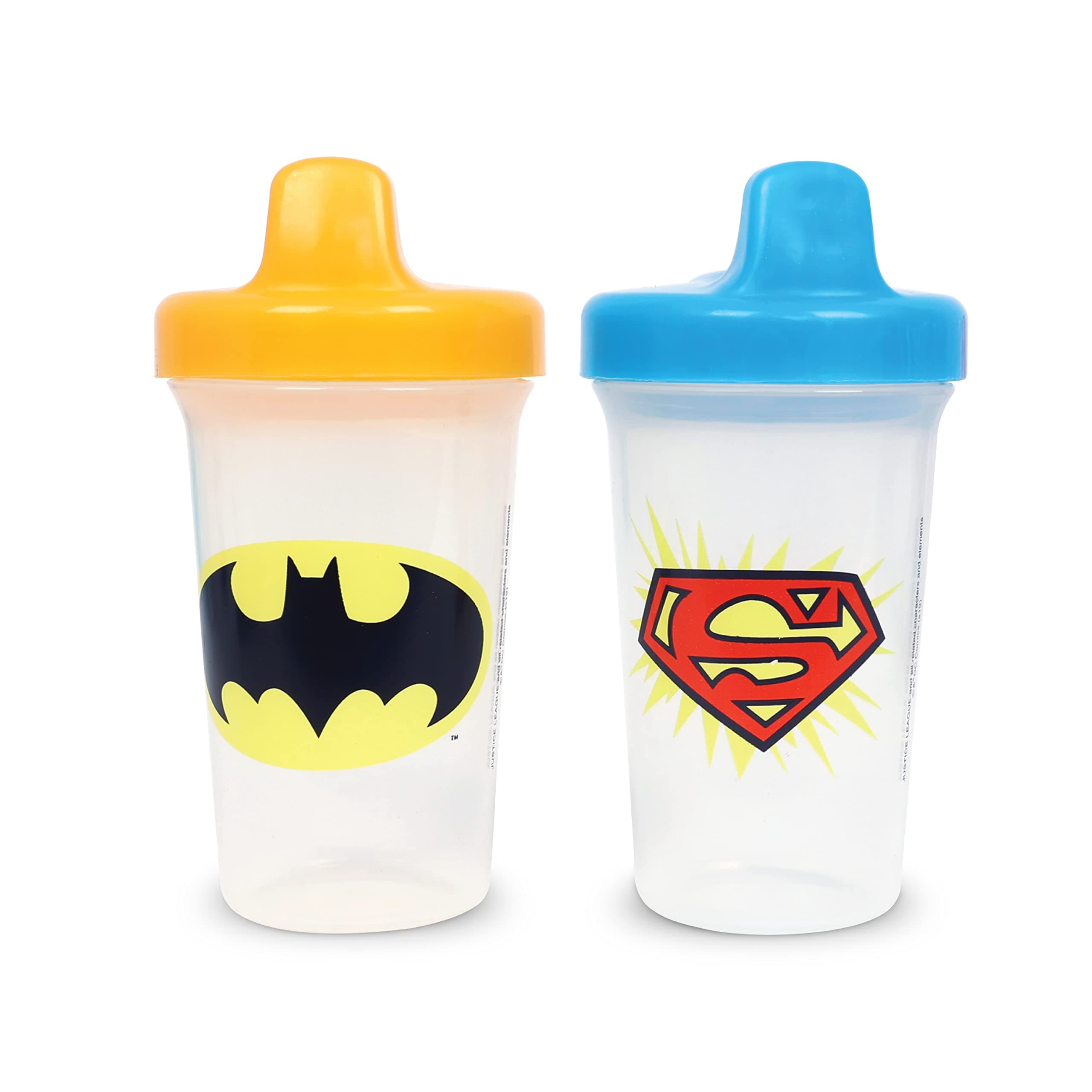 Warner Bros. Batman/Superman Training Pack Of 2 Sippy Cup, Spill Proof, Learner Cup Toddler Transition Sippy Cups For Baby, 6+ Months, 10Oz / 300 ml Official Warner Bros. Product, Multicolour