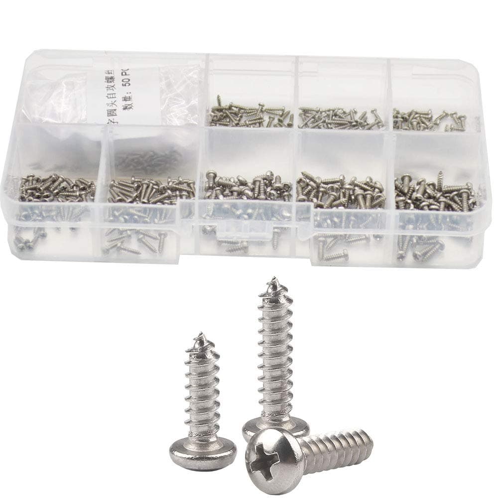 M1 M1.2 M1.4 M1.7 Pan Head Self Tapping Screw Phillips Small Metric Thread Round Head Bolt Assortment Set Kit 600pc 304 Stainless Steel