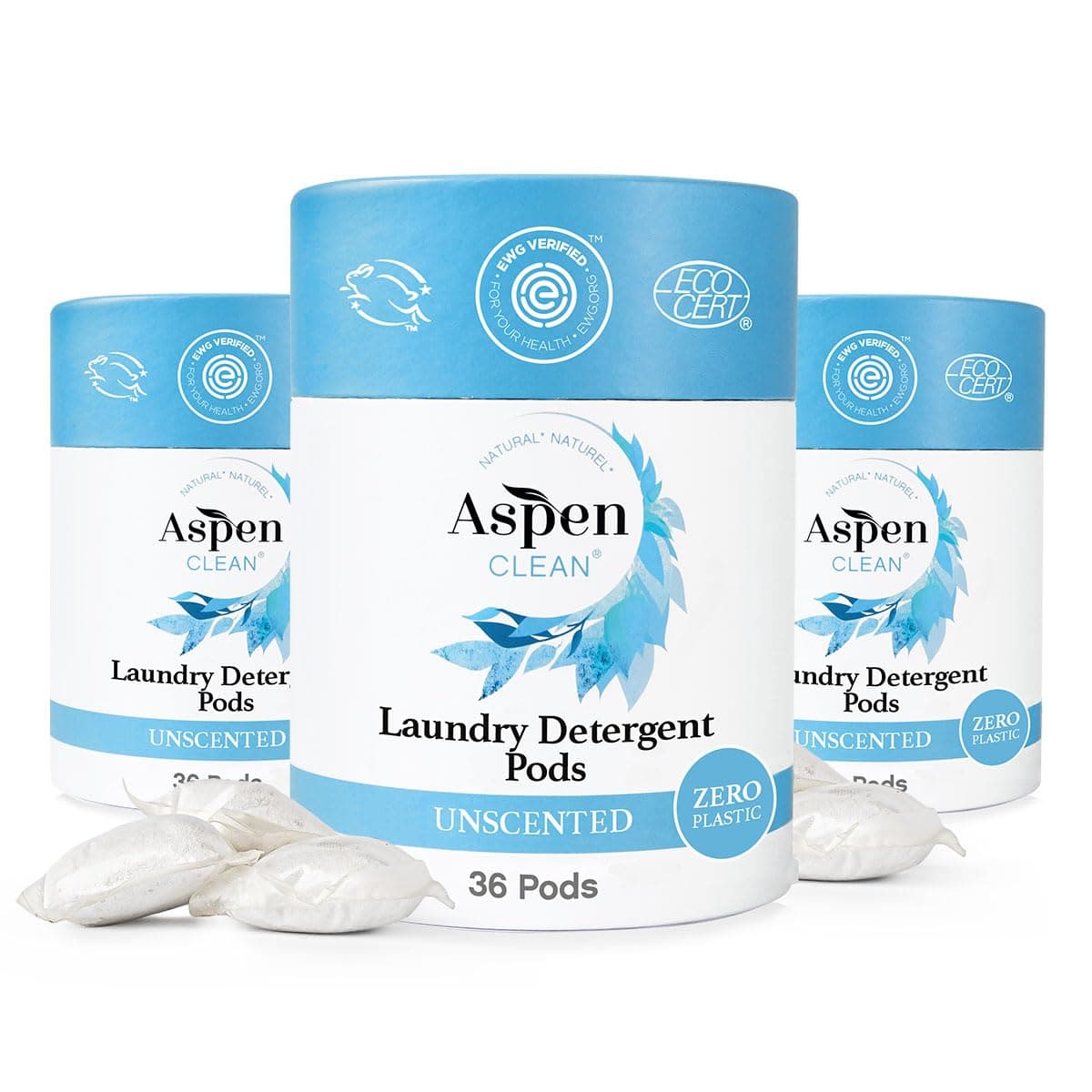Unscented Laundry Pods, New and Improved Packaging, Zero Plastic, Vegan, Hypoallergenic Natural Laundry Detergent, EWG Verified™ - 36 Count (3 Pack)