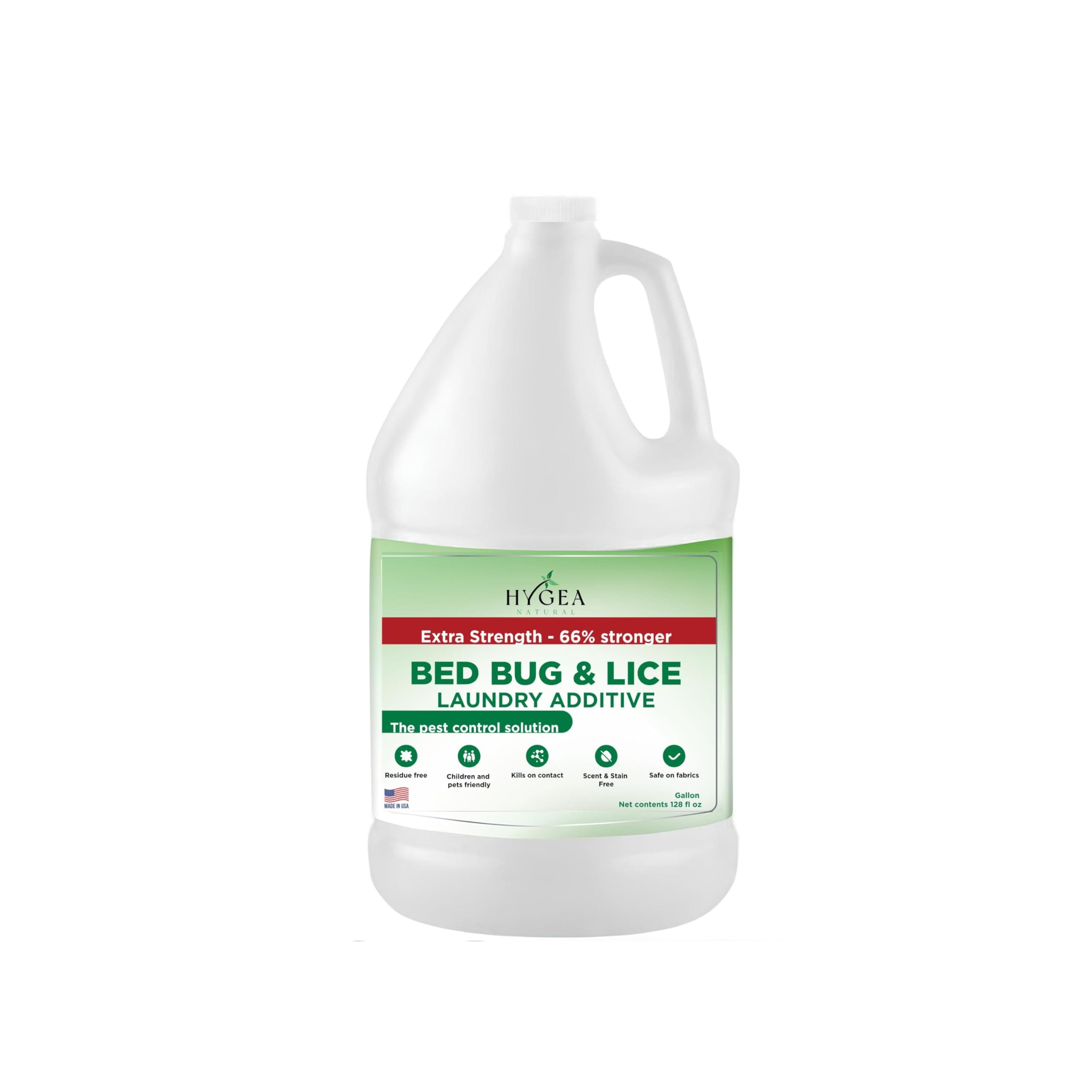 Hygea Natural Extra Strength Lice & Bed Bug Laundry Additive - Gentle, Odorless, and Stain-Free Liquid Laundry Treatment - Child and Pet Friendly - Laundry at Any Water Temperature (1 Gallon)