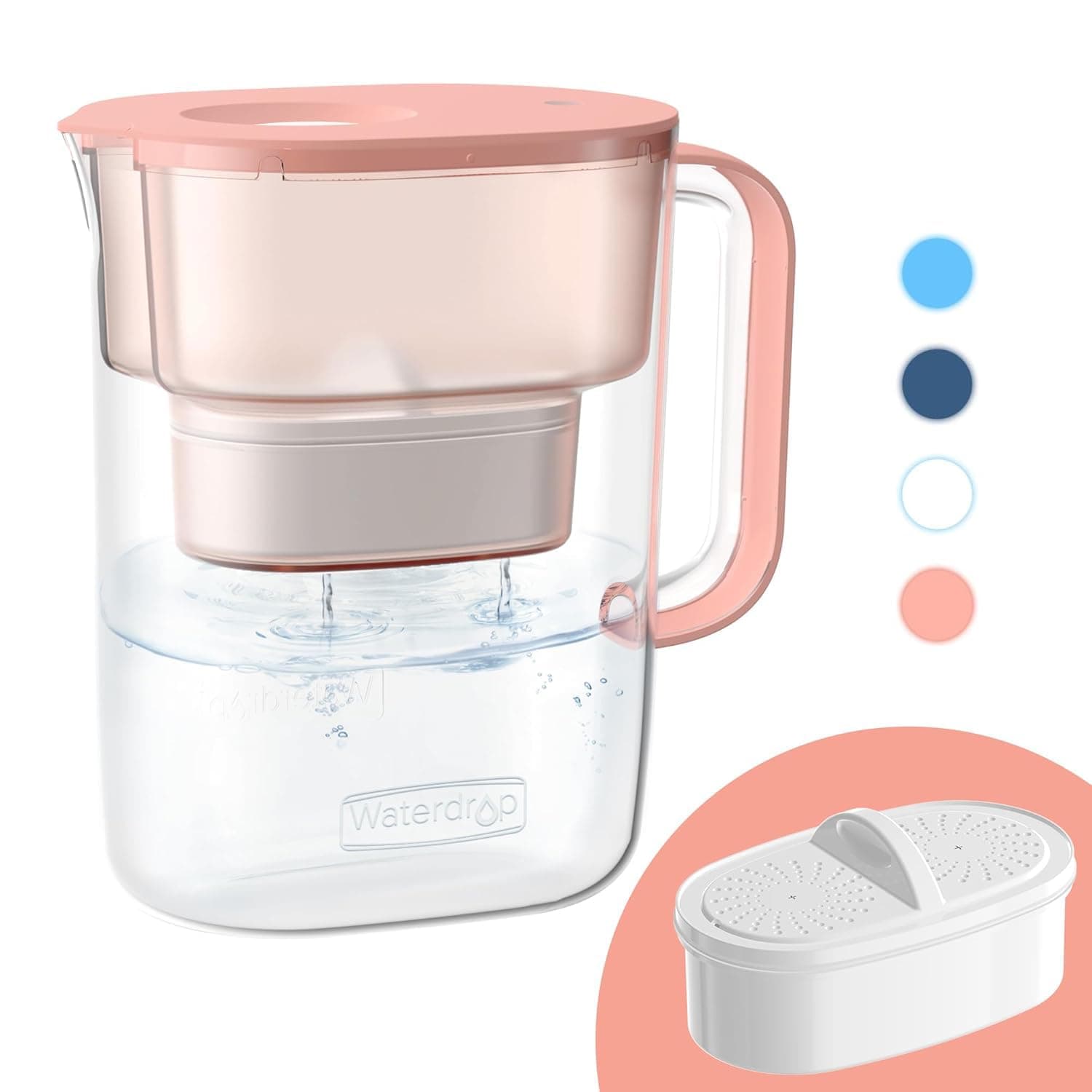 Waterdrop Water Filter Pitcher with 1 Filter, 200-Gallon Long-Life, 10-Cup Large Water Filter Pitcher, Improved Coffee & Tea Taste, NSF Certified, 5X Times Lifetime, Reduces PFOA/PFOS, Chlorine, Pink