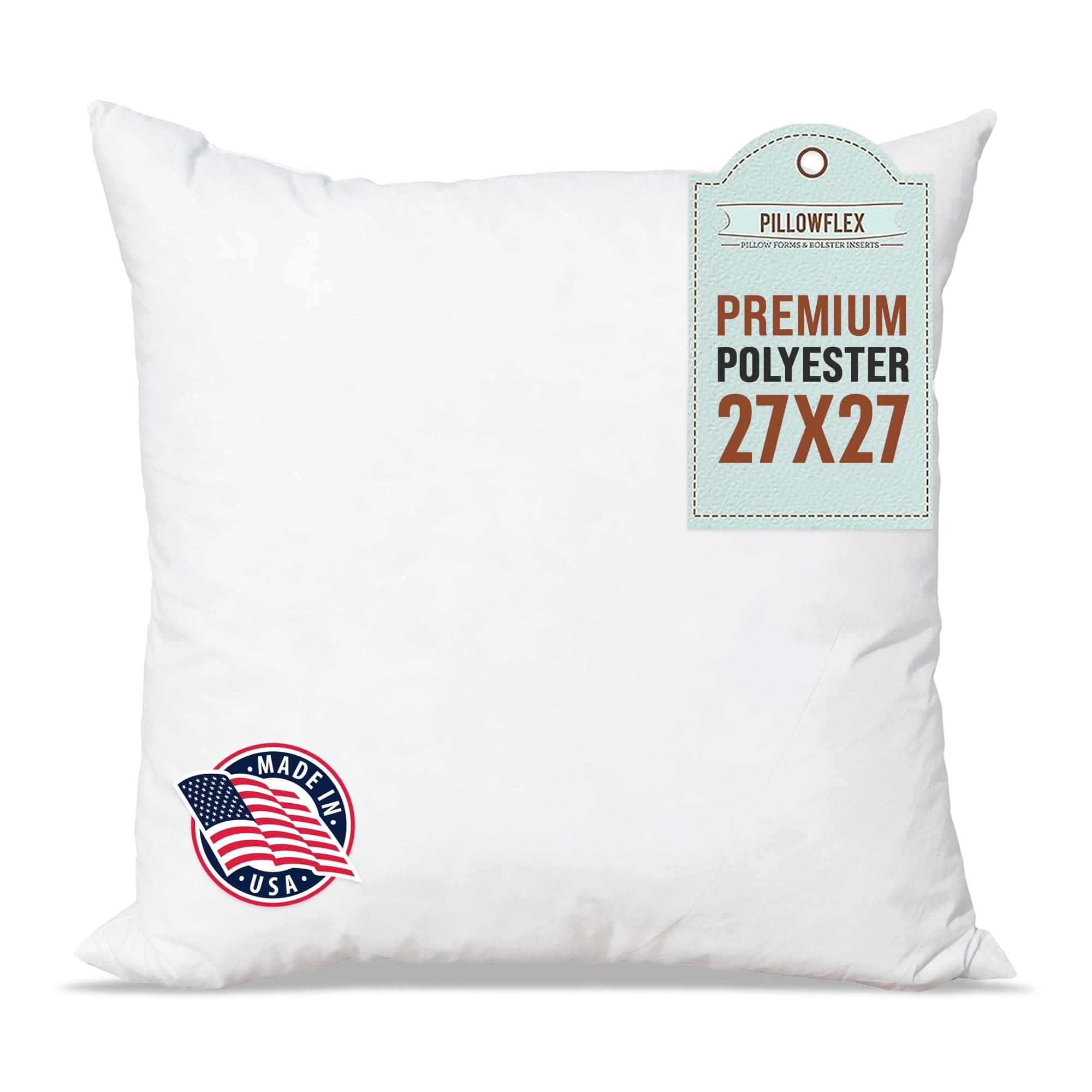 Pillowflex Premium Polyester Throw Pillow Insert - 27x27 - Ultra Soft Small Square Throw Pillow, Couch Sham, Lumbar, Back, Sofa - Machine Washable - Decorative Accent Form - 1 Soft Pillow