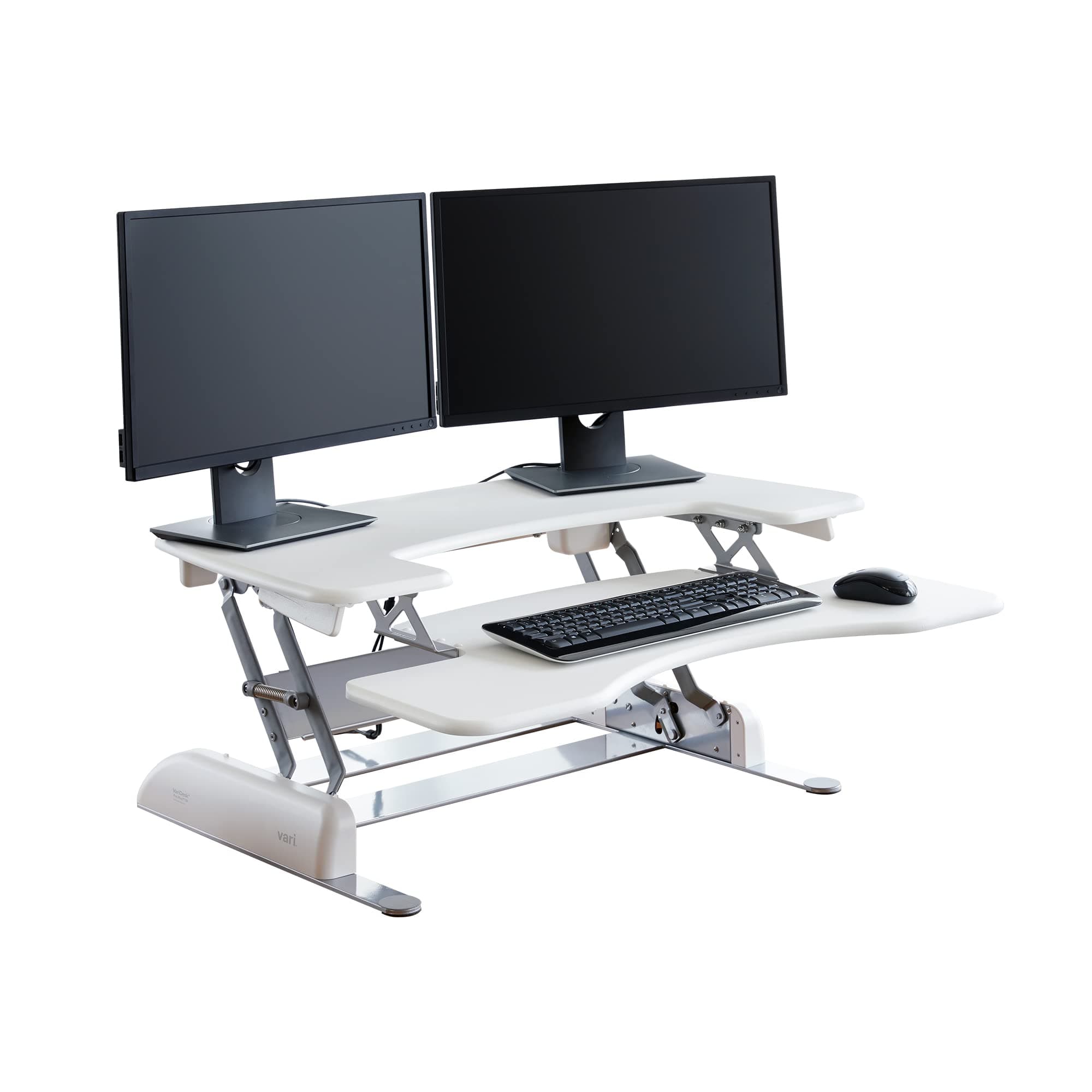 - Vari Varidesk Pro Plus 36 Standing Desk Converter – 11 Height Settings + Spring Lift, 2 Tier Design, Keyboard Tray, Fits Desktops 36” Wide x 26.5" Deep – Delivers Fully Assembled (White)