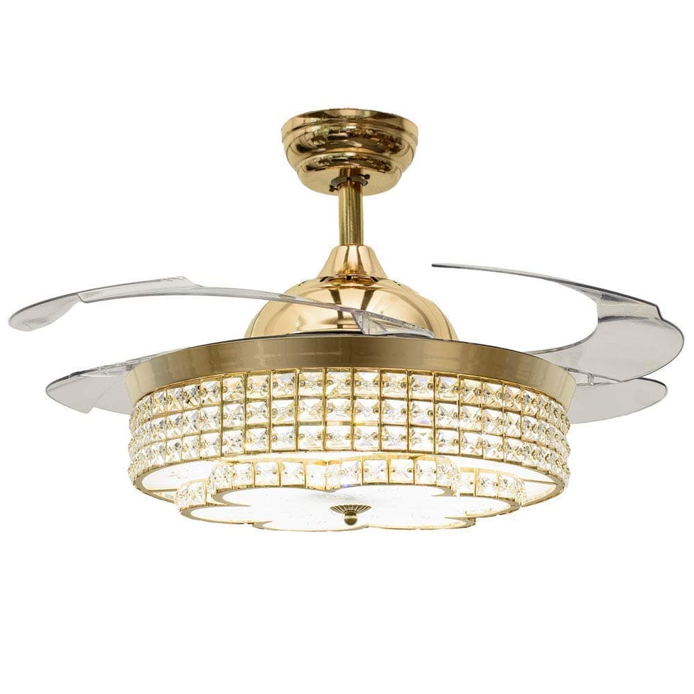 42 Inch Crystal Ceiling Fan with LED Light Simple Modern Ceiling Fan Chandelier for Living Room Dining Room Electric Fan Lamp Bedroom Fan Light Household Fixture Replacement (Gold-02)