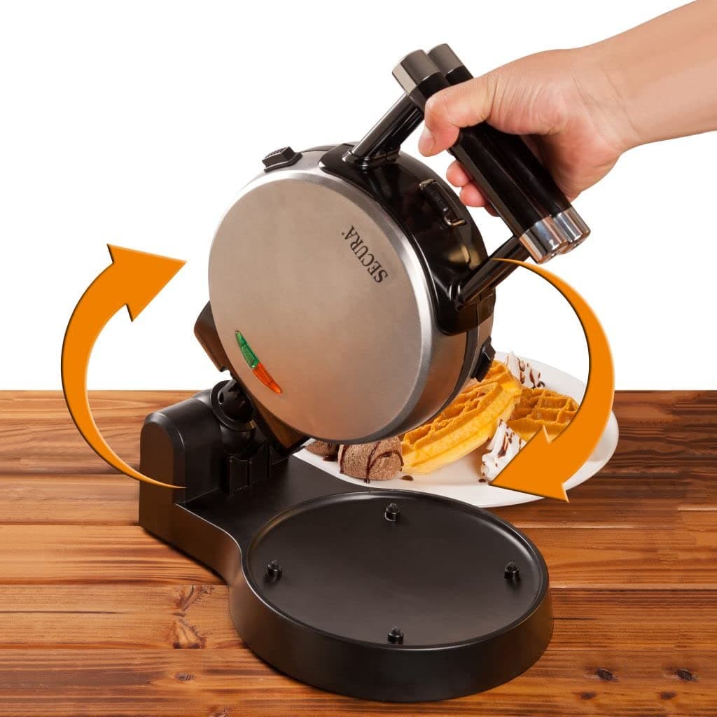 Upgrade Automatic 360 Rotating Non-Stick Belgian Waffle Maker w/Removable Plates, 17”*10“*6.05”