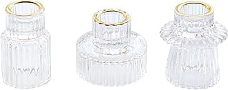 Vixdonos Taper Glass Candlestick Holders Tealight Candle Holders for Table Centerpieces, Wedding Decor and Dinner Party (3 Pcs, Gold Rim Clear)