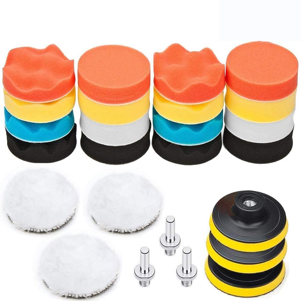 25 Pack 3" Polishing Pads, Sponge Buff Pads Set Kit with M10 Drill Adapter, Compound Auto Car Polisher