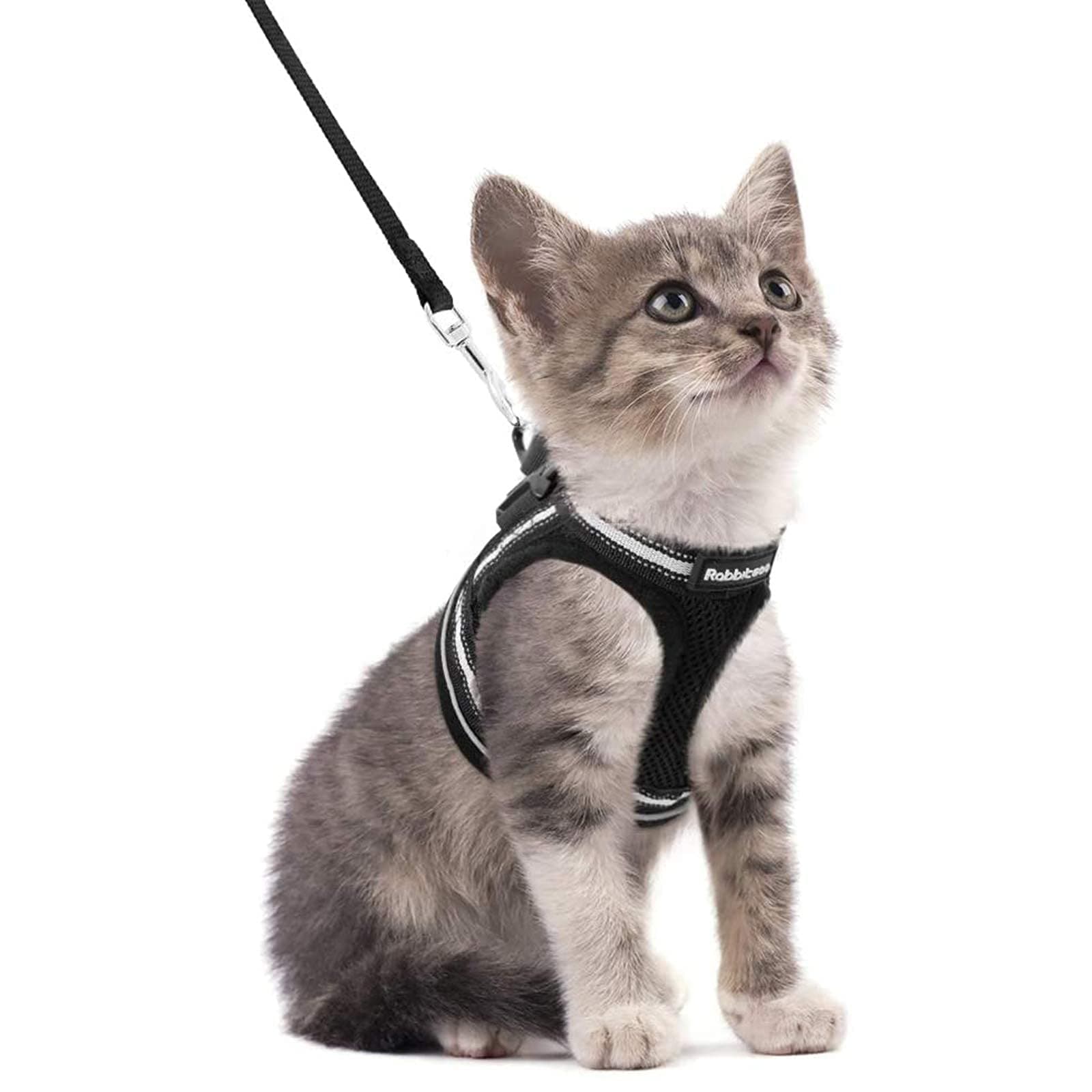 rabbitgoo Cat Harness and Lead Set for Walking Adjustable Soft Kitten Harness and Lead Set Vest with Reflective Strip for Extra Small Cats Escape Proof, Comfortable Outdoor Pet Vest, Black, S