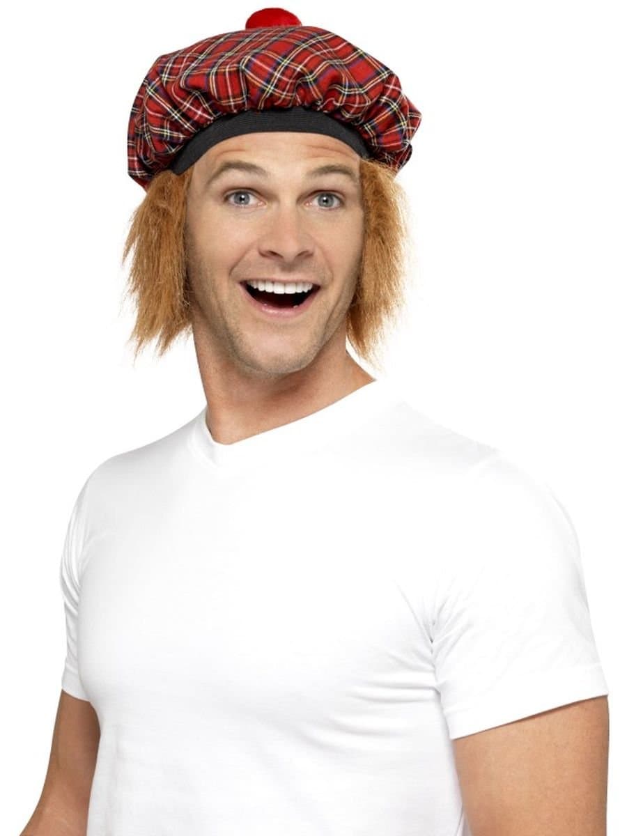 Red Tartan Hat with Hair