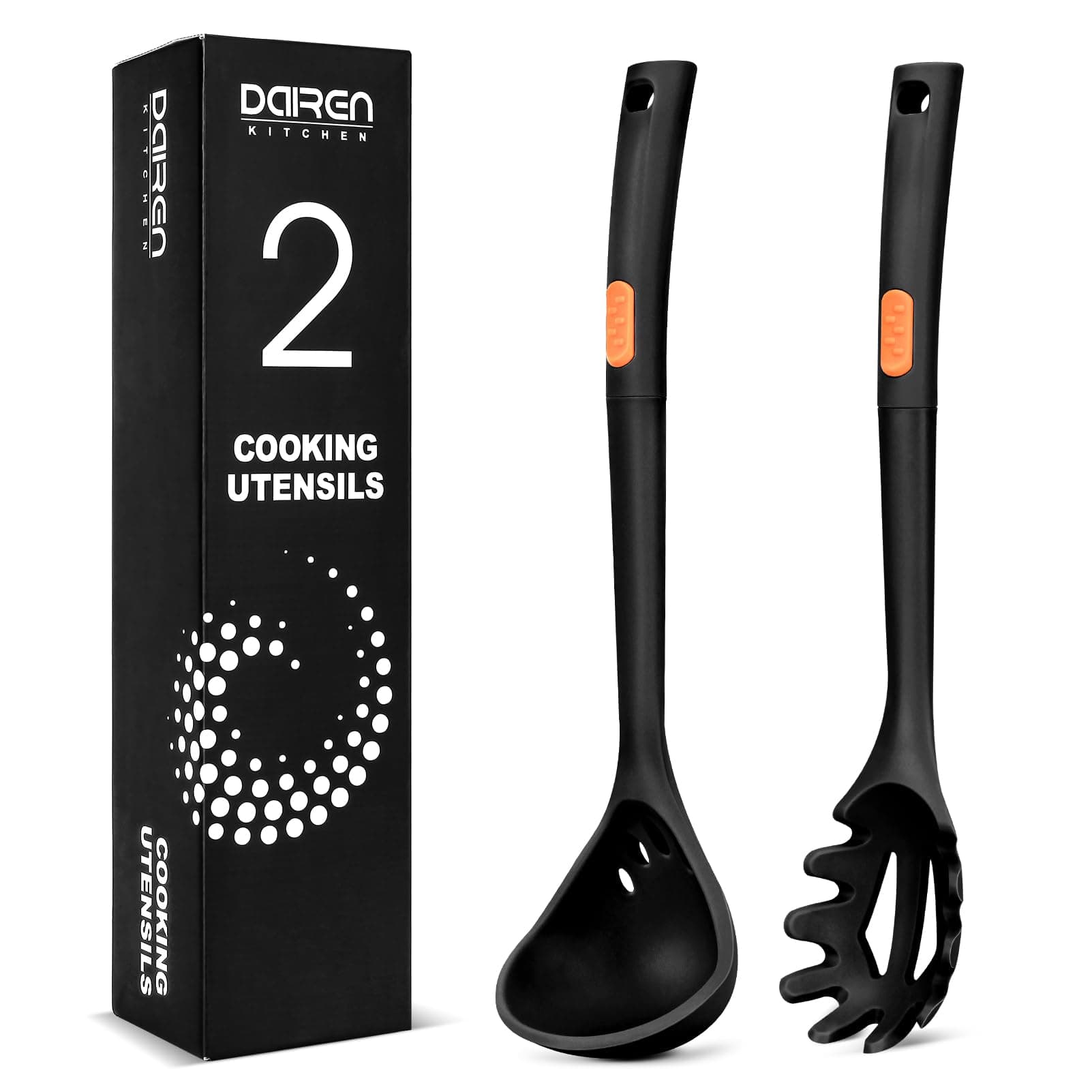 Silicone Pasta Fork and Ladle Spoon Set, Large Non Stick Kitchen Utensils for Cooking,Stirring,One Piece Serving Spaghetti, Soup, Sauce (BLACK)