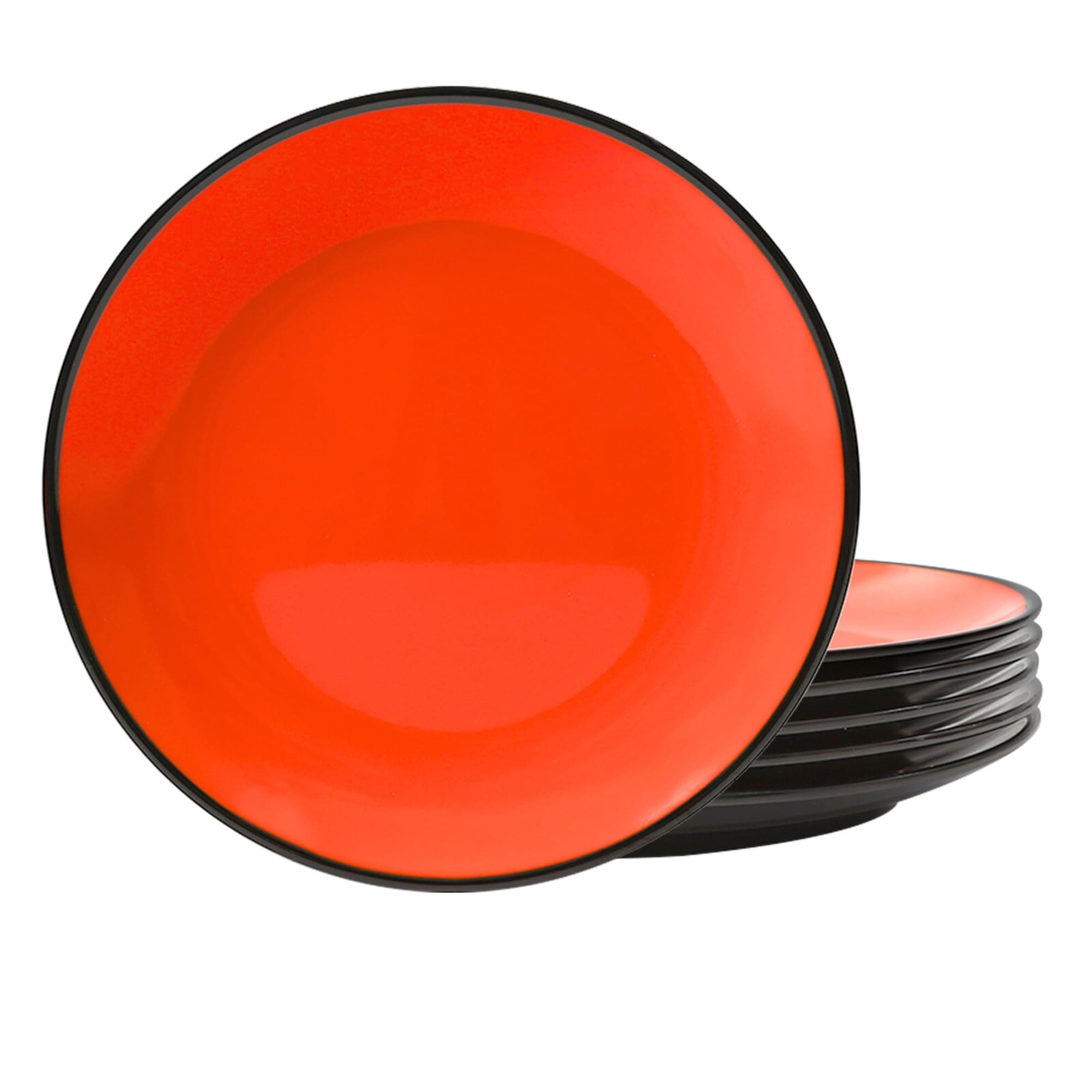 TP 11" Melamine Dinner Plates, 6-piece Plate Set Unbreakable Serving Dishes for Indoor and Outdoor, Service for 6, Black and Red