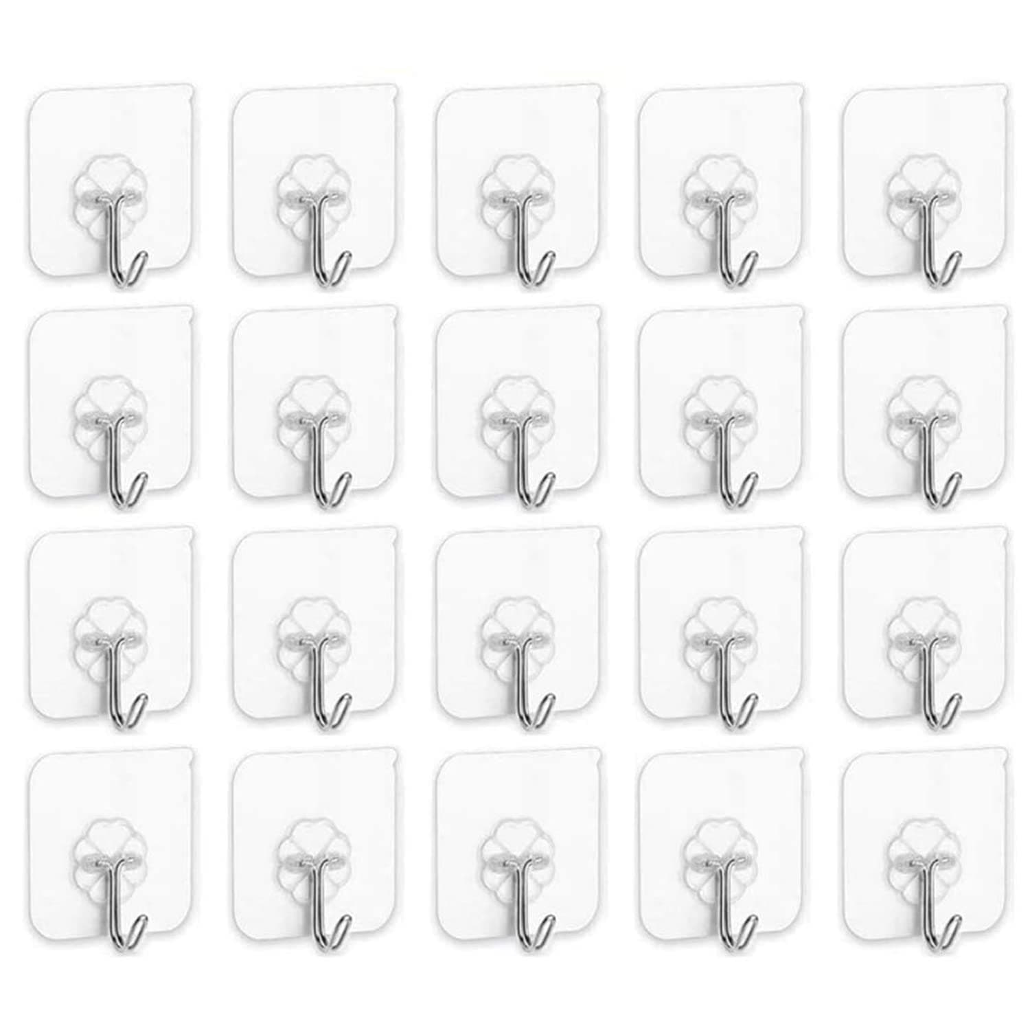 – SKY TOUCH 20 Pieces Each Pack Heavy Duty Adhesive Wall Hooks, Waterproof and Oil Proof Ideal for Kitchen and Bathroom, Transparent
