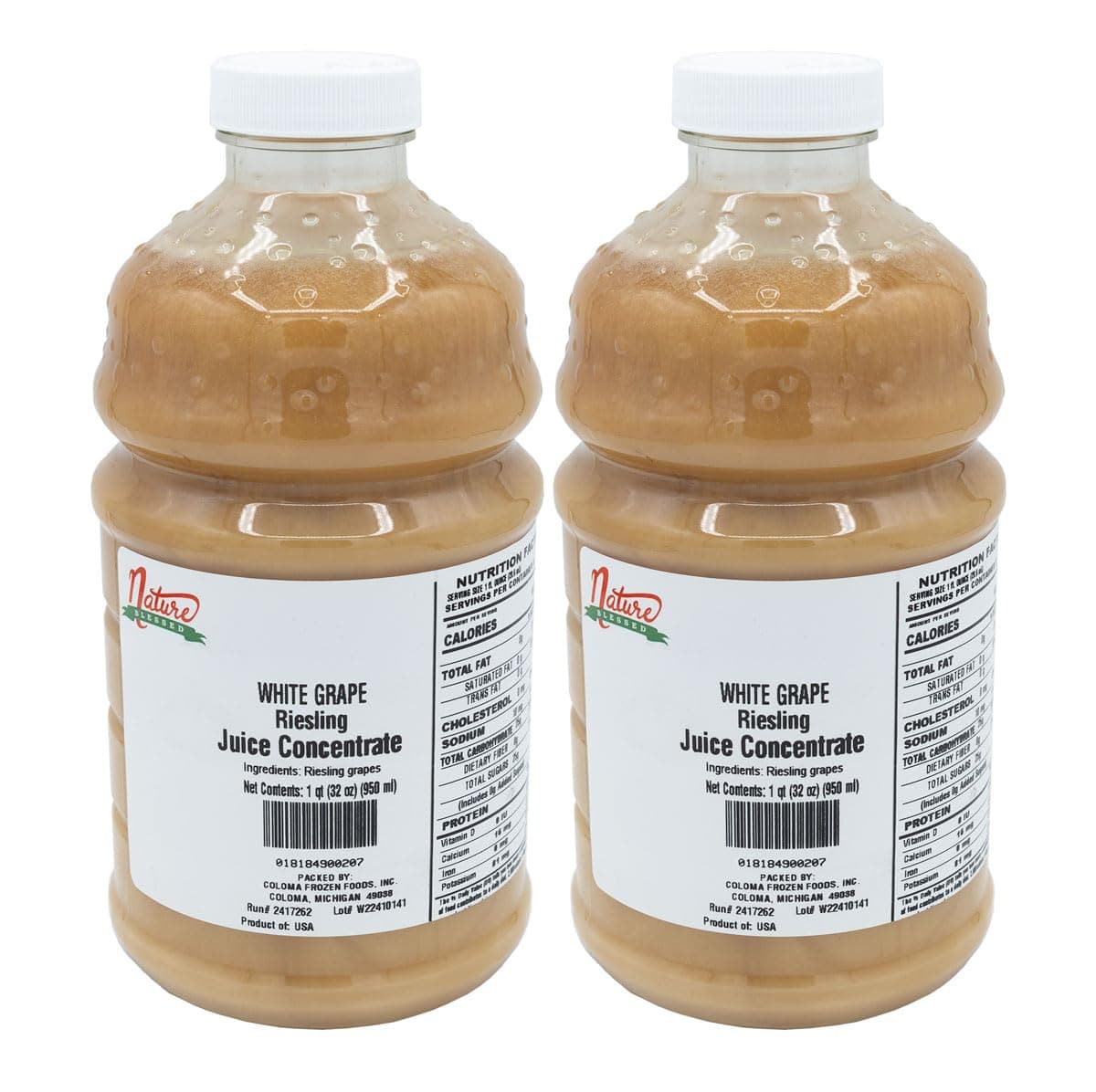 Nature Blessed 100% Riesling White Grape Fruit Juice Concentrate - 2 Quarts (2/32 fl oz bottles), Applications: Home Wine Making, Distilling, Hard Cider, Smoothies, Jelly Production