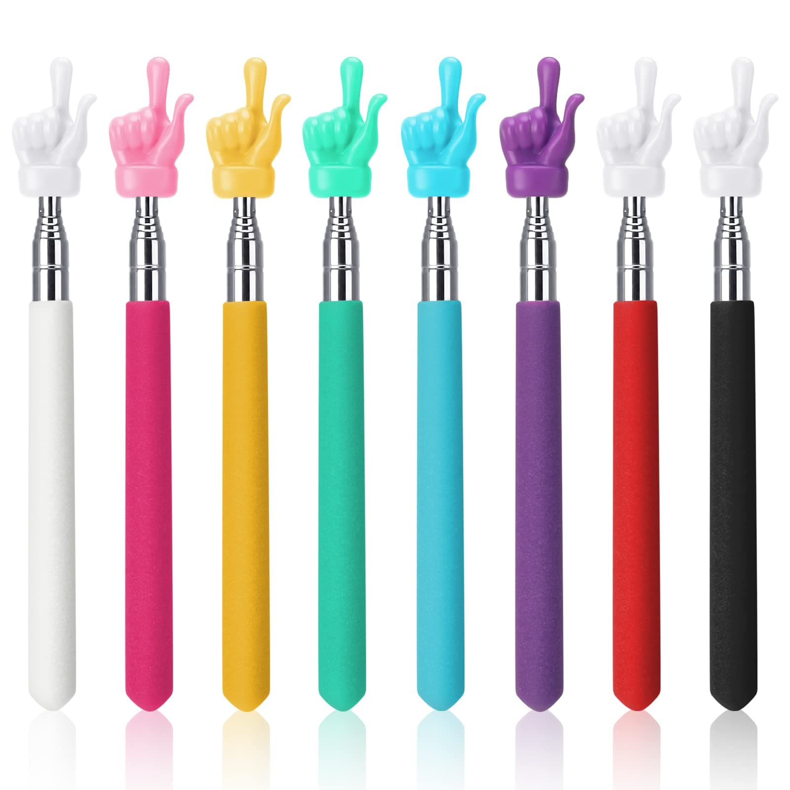 Uspeedy 8 Pieces Telescopic Teachers Pointer, Extendable Hand Pointer Finger Pointer Stick, Mini Hand Pointer Finger Pointer,Presenter Whiteboard Pointer for Students Teachers Adults