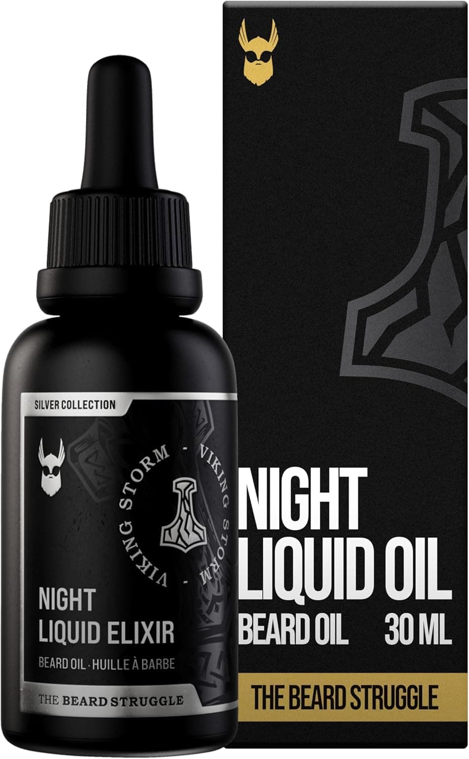 Night Liquid Elixir Beard Oil - Silver Collection - Viking Storm - Softens, Moisturizing, & Healthier Beard Growth - Vegan-Friendly Beard Growth Oil (30 ml)