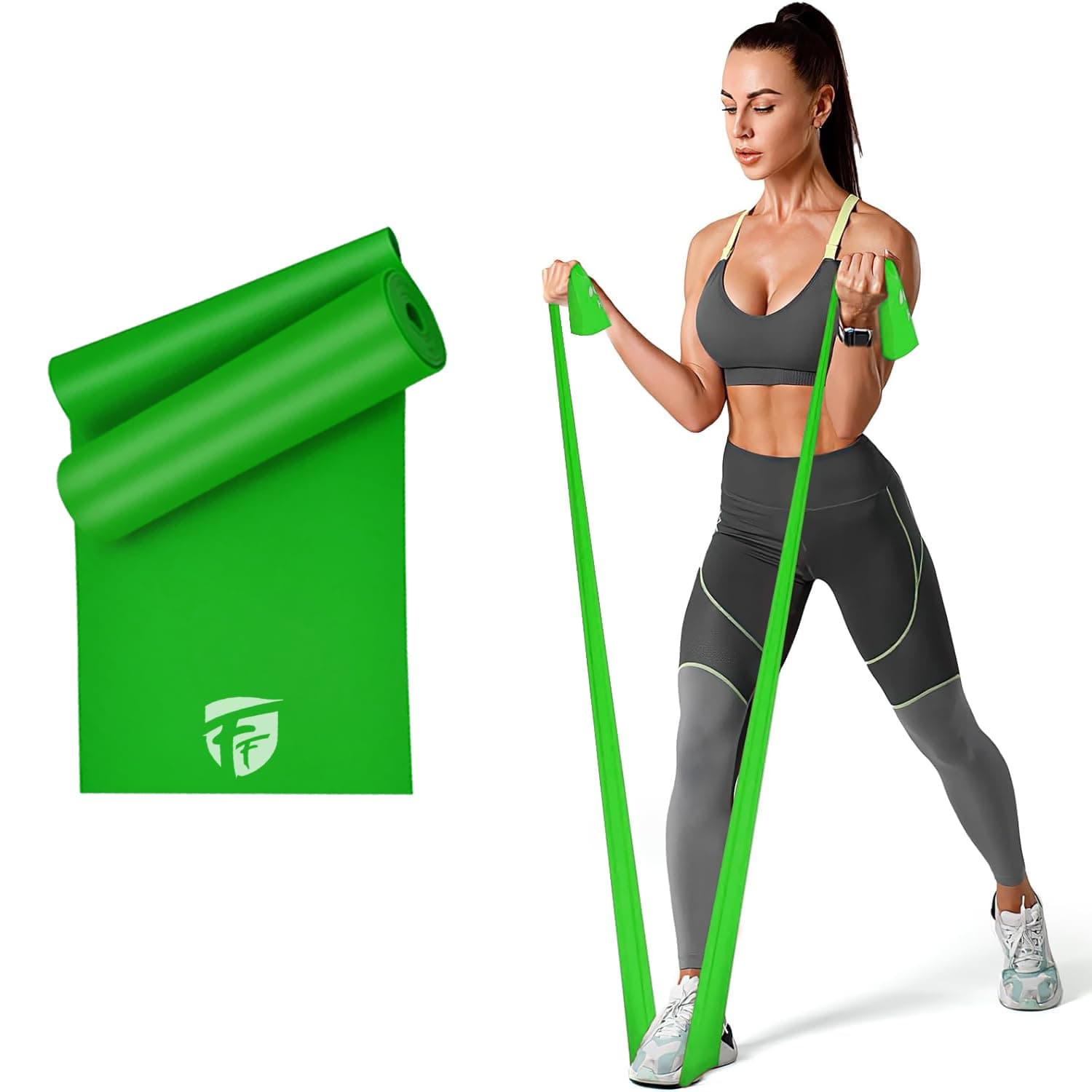 FirstFit Natural Rubber Resistance Loop Bands | Elastic Exercise Band Set | Best Resistant Workout Loops for Booty, Glute, Leg & Thigh Exercising (1.5 Meter Green) - (15-20 lbs)