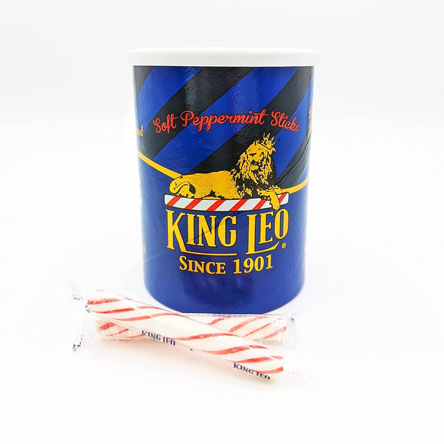 King Leo Soft Peppermint Stick Candy 15.5oz Gift Tin - Pack of 3