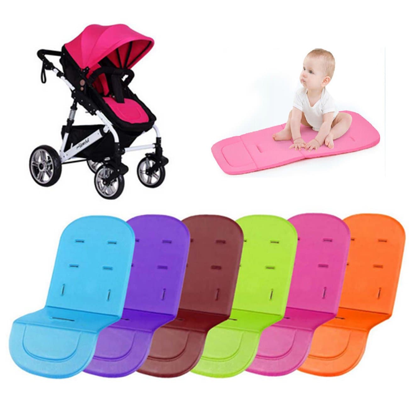 6 Colors Foldable Baby Stroller Seat Liners Padding Pram Liner Pads Cushion (Khaki)