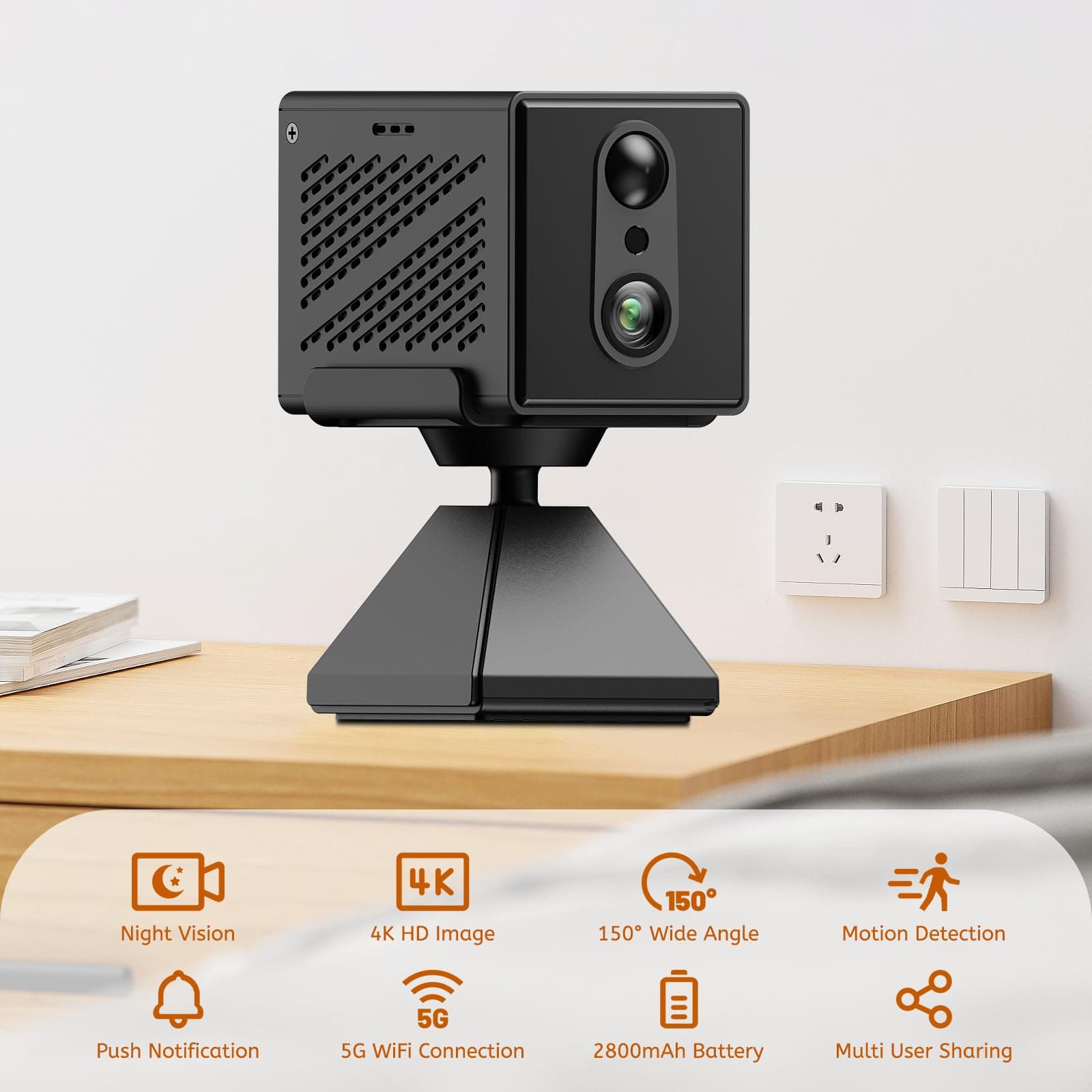 5G 4K Mini Wireless Camera WiFi Indoor Home HD Micro Security Camera, Small Dog Nanny Cam Pet Baby Car Outdoor Cameras, 100 Days Battery Life 150 angle Night Vision Motion Detection Cloud & SD Storage