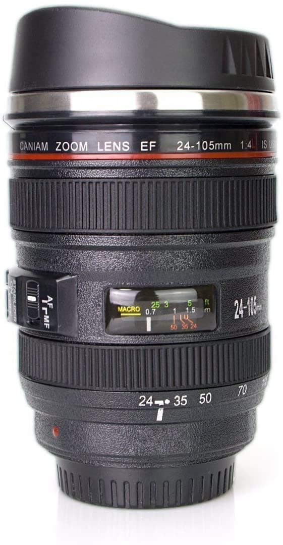 Amar Impex Camera Lens Plastic Coffee Mug with 2 Lid, 400ml, Black