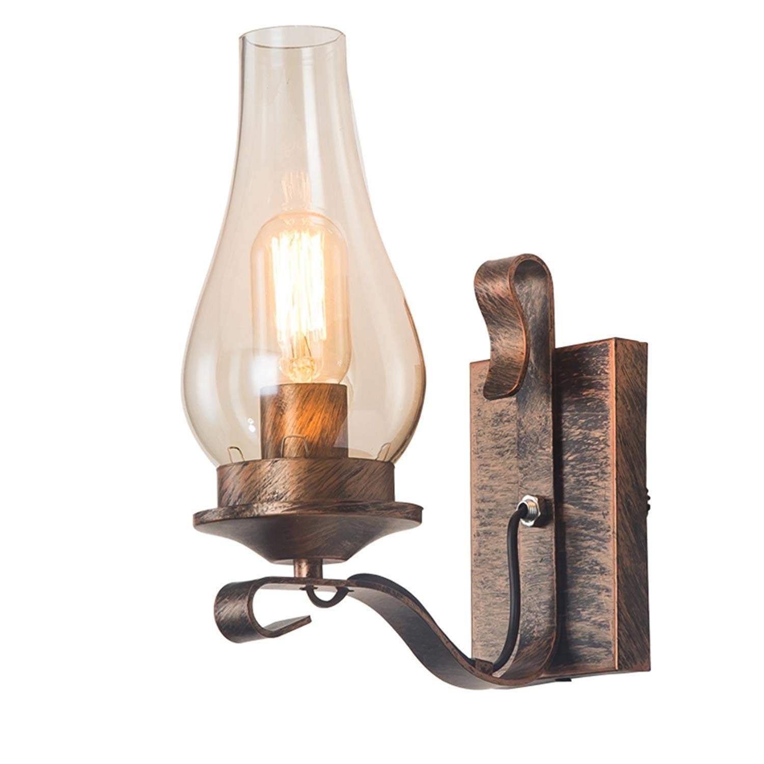 Nfudishpu Ceiling Lamps Ceiling Light Fitting Rustic Single Light Metal Wall Sconce with Glass Chimney Shade New