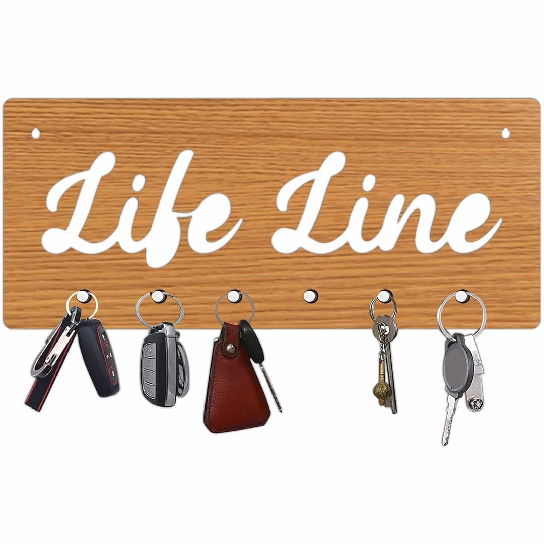 CVANU Life Line Wall Wooden Key Holder with 6 Knobs Hook for Hanging Keys in Home, Office, Hotel Rooms Size(12cm X 28cm)_cv9
