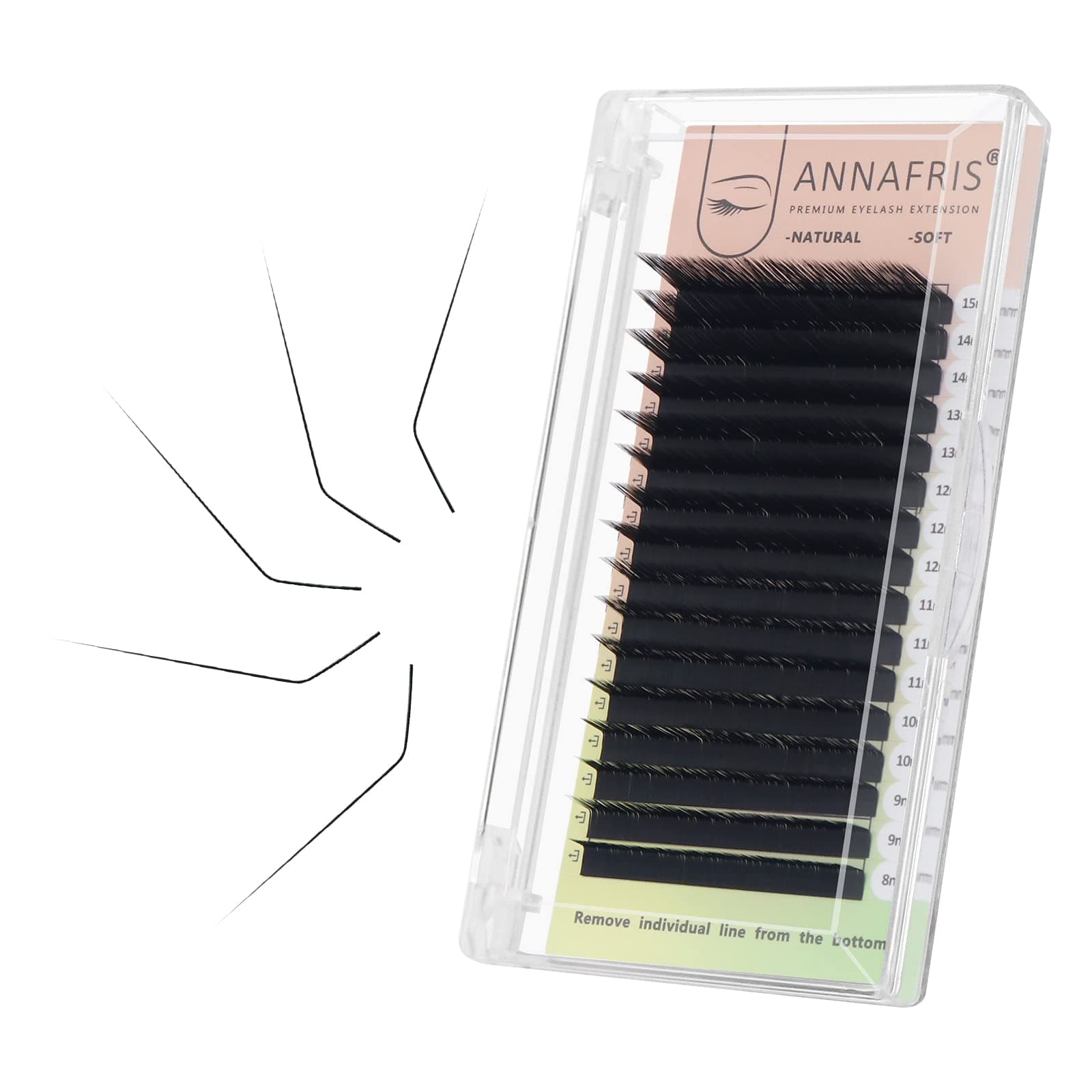 ANNAFRIS C/D/L/LC/LD/LU Individual Eyelash Extension, Natural Synthetic Mink Eyelashes, Matte Black False Lashes, Volume Eyelash Extensions (0.07 mm (8-15 mm) Mix, L Curl)