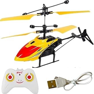 KIDZYMON® RC Helicopter with Hand Gravity Sensor, Flying Remote Control Toy, Charging Helicopter with 3D Light & Safety Sensor for Kids Age 4+ Years I Pack of 1 - Yellow in Col