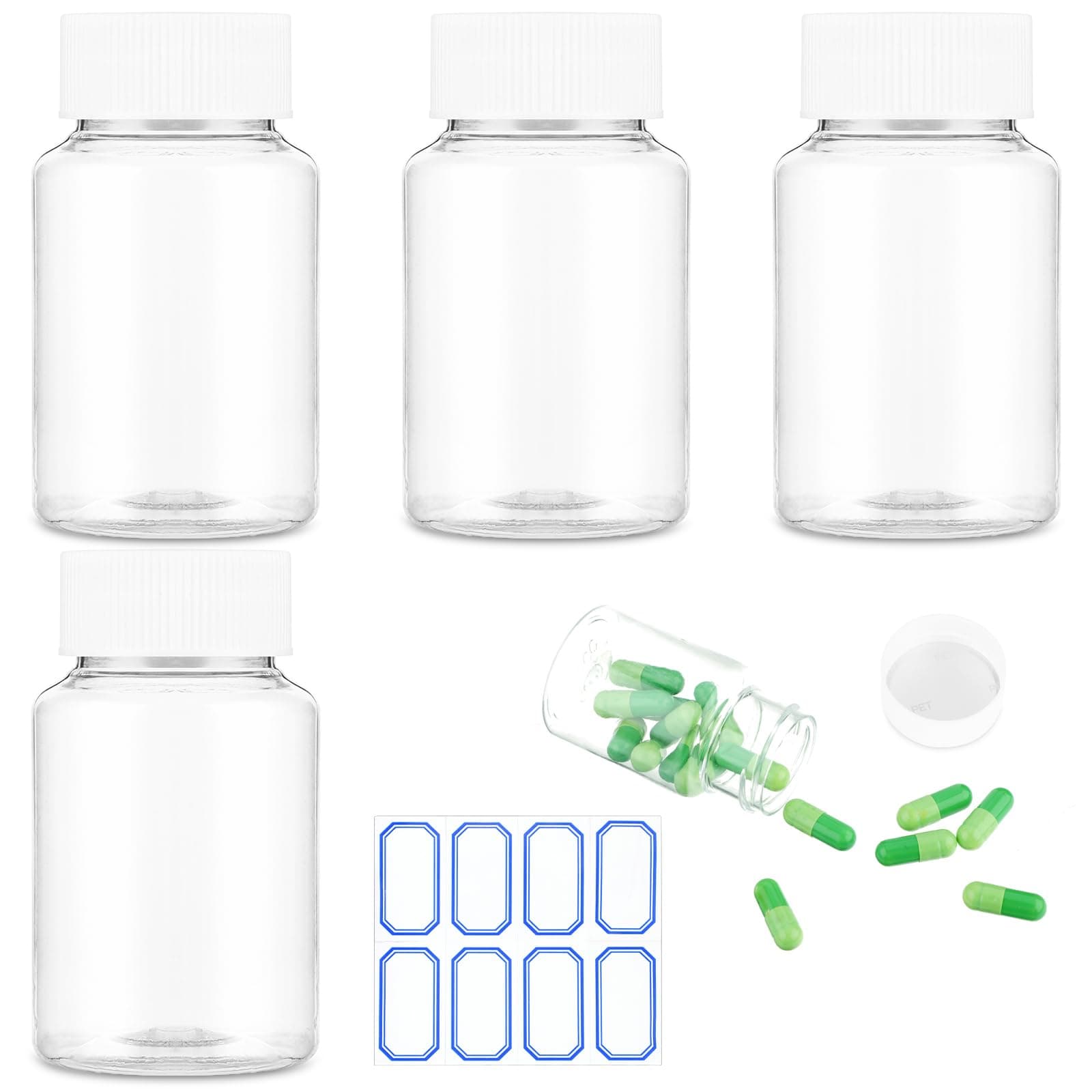 WLLHYF 4Pcs Clear Pill Bottle, 80ml Empty Clear Plastic Pill Bottles Medicine Bottle Empty Reagent Bottle Chemical Containers with Caps for Liquid Solid Powder