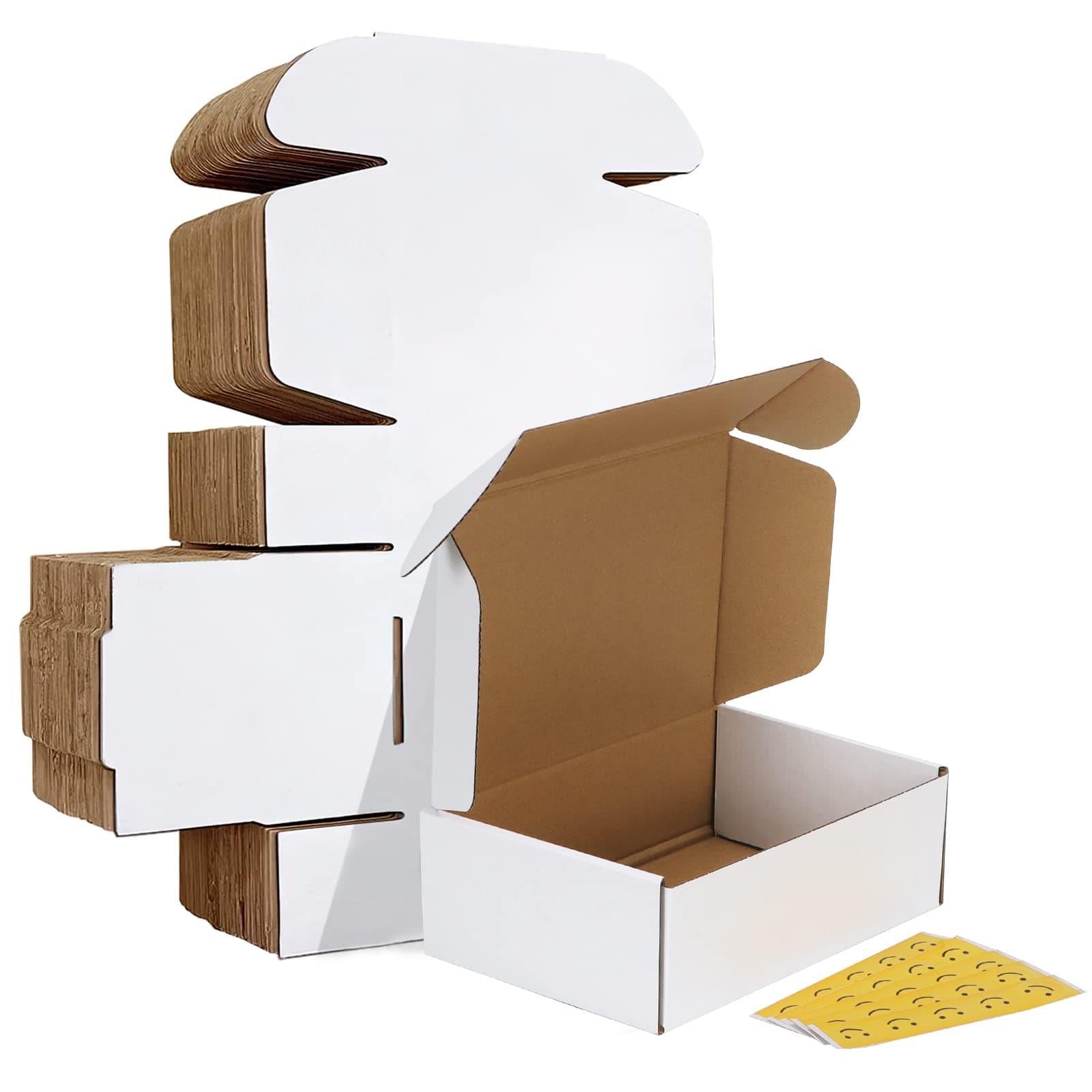HORLIMER 9" x 6" x 3" Shipping Boxes, 25 Pack White Corrugated Cardboard Literature Mailing Box 25 Stickers Included