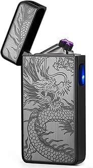 LcFun Dual Arc Plasma Lighter USB Rechargeable Windproof Flameless Butane Free Electric Lighter Candle Lighter-Micro USB (Black Dragon)